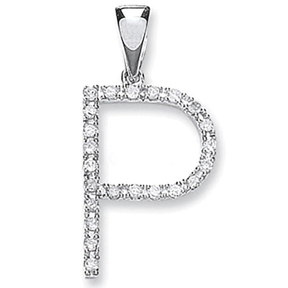 9ct White Gold 0.20ct Diamond P Initial