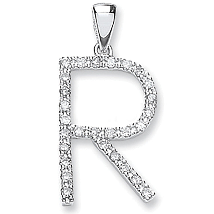 9ct White Gold 0.24ct Diamond R Initial