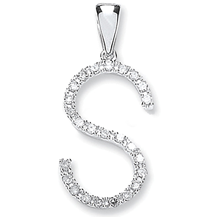 9ct White Gold 0.20ct Diamond S Initial