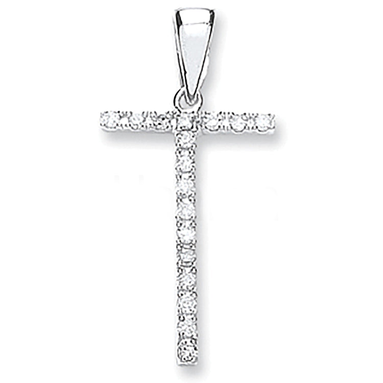 9ct White Gold 0.15ct Diamond T Initial