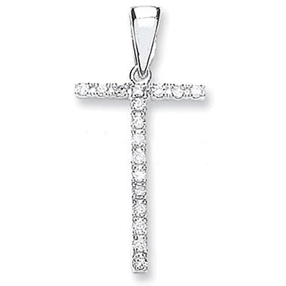 9ct White Gold 0.15ct Diamond T Initial