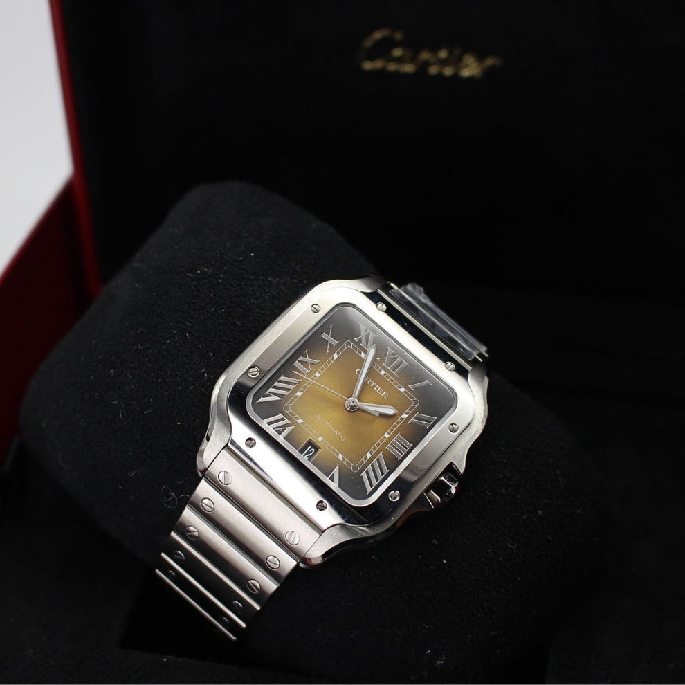 nan cartier santos wssa0065 large brown dial 2024 interchangeable leather strap - product image from Imperial Time UK Ltd