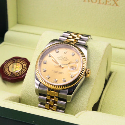 Rolex Datejust 36 116233 Jubilee Bracelet Champagne Dial Yellow Gold 2014 Pristine Condition Fluted Bezel 36mm Mechanical Watch - product image from Imp...