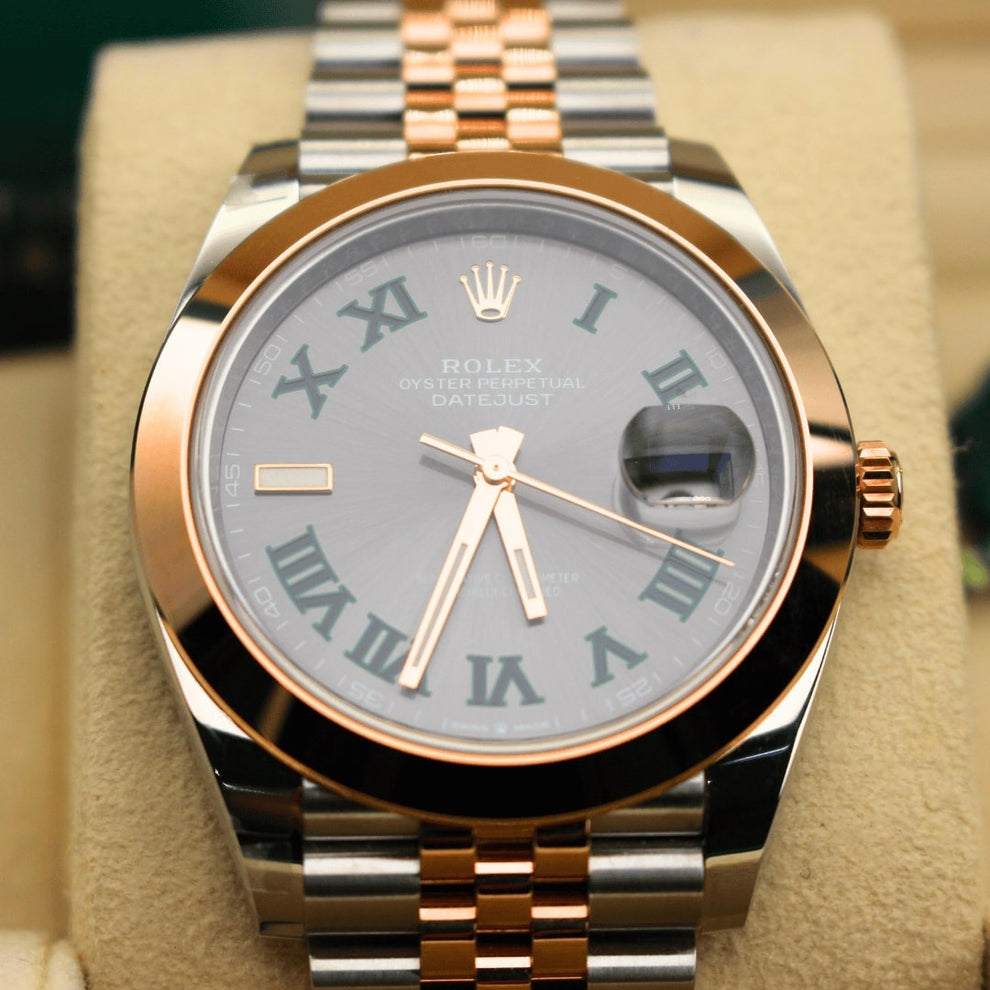 Rolex Datejust 41 126301 Wimbledon Oyster Bracelet Green Dial Rose Gold 2023 Unworn Condition Fluted Bezel 41 Mm Mechanical Watch - product image from Im...