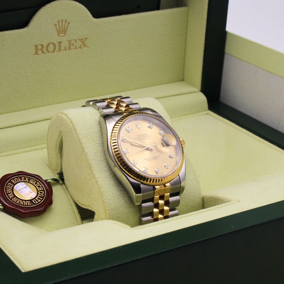 Rolex Datejust 36 116233 Jubilee Bracelet Champagne Dial Yellow Gold 2014 Pristine Condition Fluted Bezel 36mm Mechanical Watch - product image from Imp...