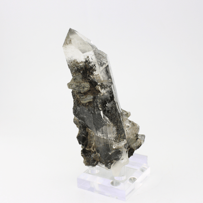 Quarz mit Chlorit, natürlich terminiert, Himalaya, 324, natürliches Mineralienmuster, feines Sammlerstück für Vitrine, geologisches Interesse