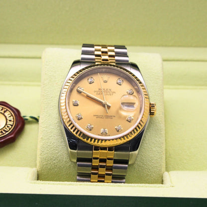 Rolex Datejust 36 116233 Jubilee Bracelet Champagne Dial Yellow Gold 2014 Pristine Condition Fluted Bezel 36mm Mechanical Watch - product image from Imp...