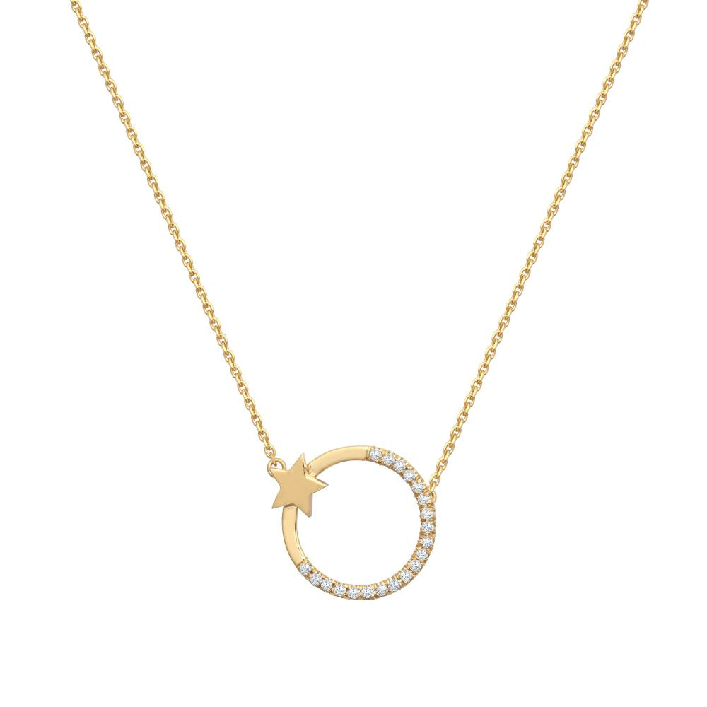 9ct Yellow 0.12ct Circle & Star Natural Diamond Pendant with 16" Chain – Imperial Time