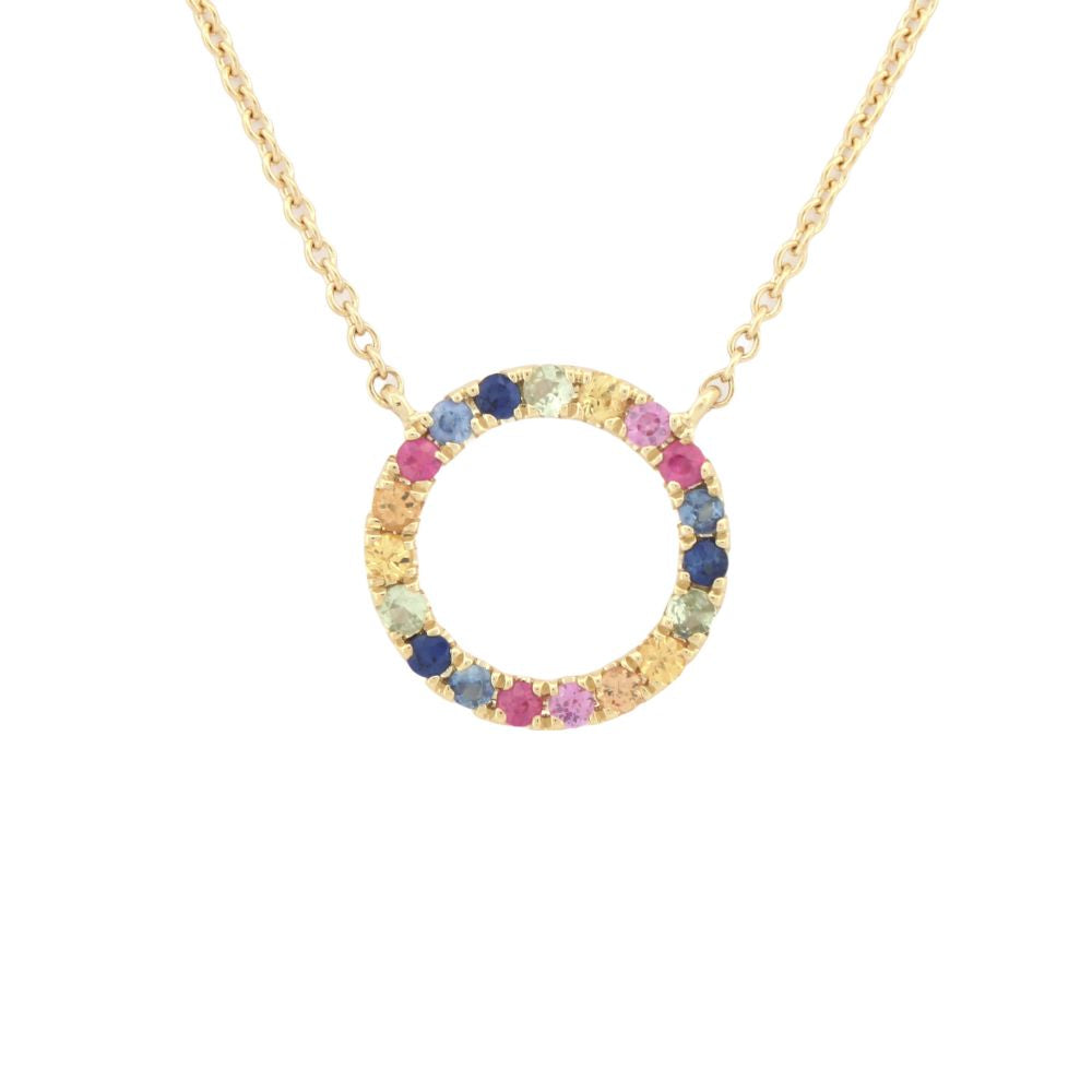 9ct Yellow Gold 0.25ct Rainbow Saph Circle Pendant - 16+2" Chain – Imperial Time