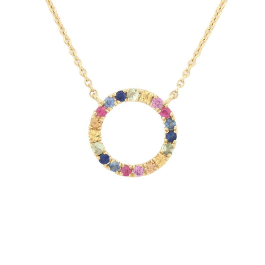 9ct Yellow Gold 0.25ct Rainbow Saph Circle Pendant - 16+2" Chain – Imperial Time
