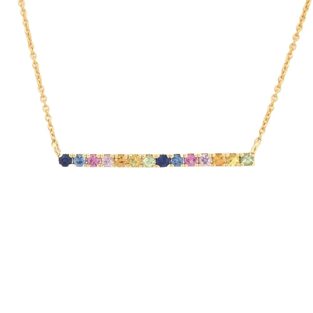 9ct Yellow Gold 0.32ct Rainbow Saph Bar Pendant - 16+2" Chain – Imperial Time