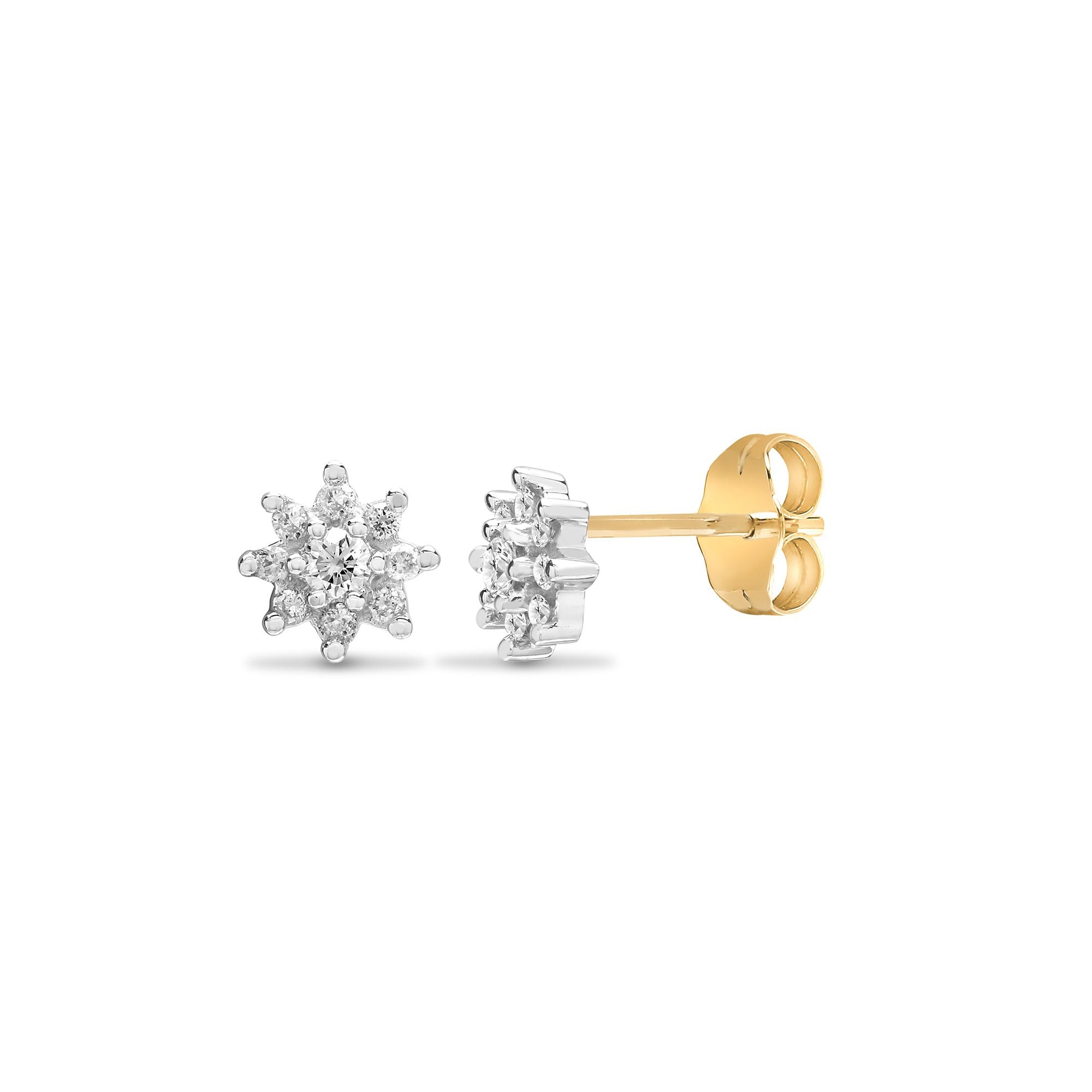 9ct yellow gold 25pt claw set cluster Natural Diamond stud earrings. – Imperial Time