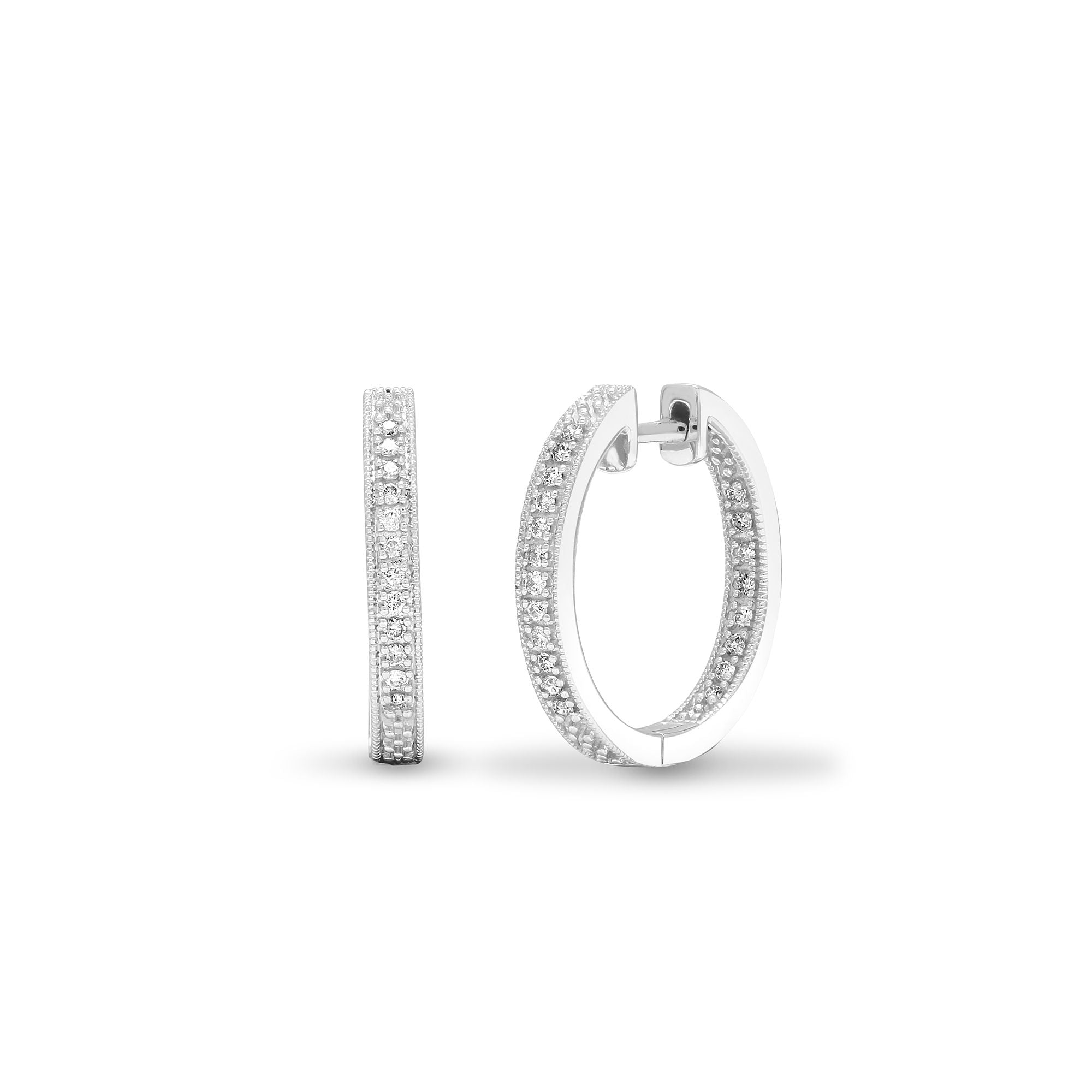 9ct white gold 25pt Natural Diamond Hoop Earrings with a hinge and a notched post fixing. – Imperial Time