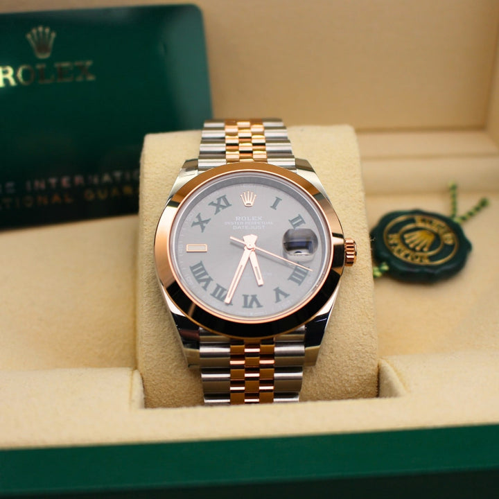 Rolex Datejust 41 126301 Wimbledon Oyster Bracelet Green Dial Rose Gold 2022 Unworn Condition Fluted Bezel 41 Mm Mechanical Watch - product image from Im...