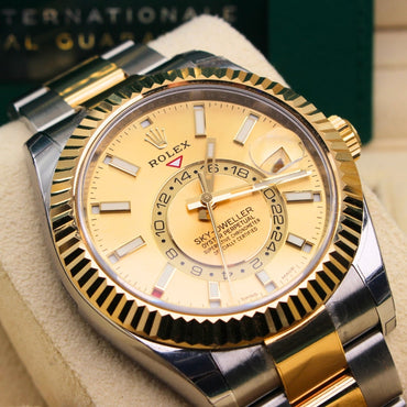 Rolex Sky-dweller Champagne 326933 Oyster Bracelet Champagne Dial Yellow Gold 2022 Unworn Condition 24-hour 42 Mm Mechanical - product image from I...