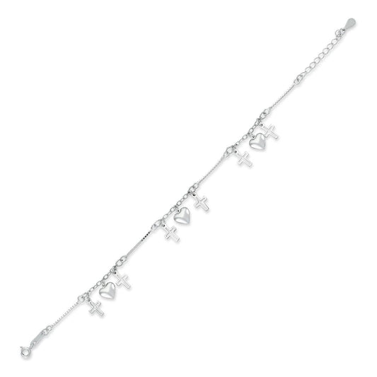 925 Silver Hearts and Cross Bracelet – Imperial Time