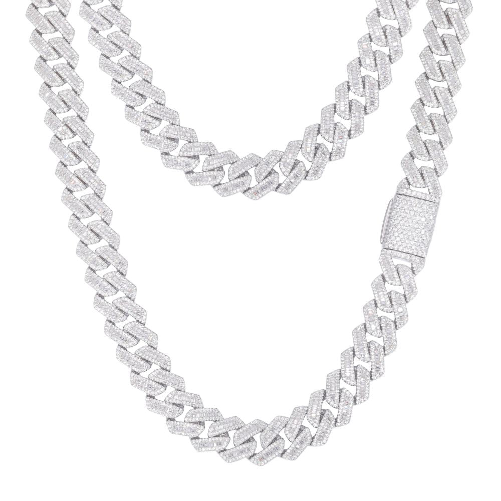 925 Silver Baguette Cubic Zirconia Set Cuban Chain 12.0mm – Imperial Time