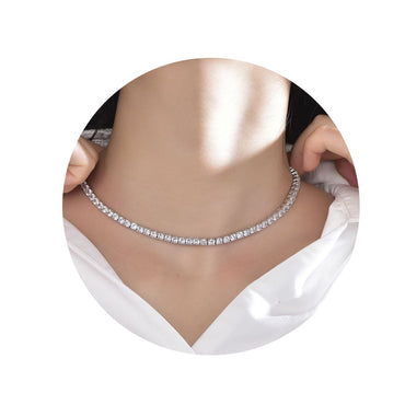 925 Silver Cubic Zirconia Set Tennis Necklace 4.0mm 17 Inch – side view