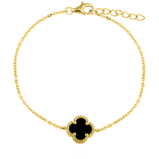 925 Silver Rhodium Clover Bracelet Onyx – product view