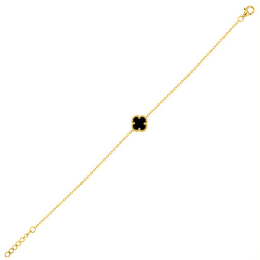 925 Silver Rhodium Clover Bracelet Onyx – side view