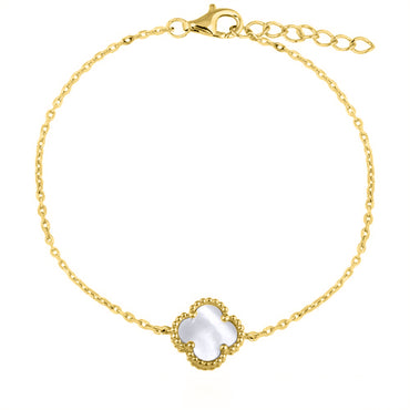 925 Silver 14ct Gold Plated MOP Clover Bracelet (ABB224-GP) – side view