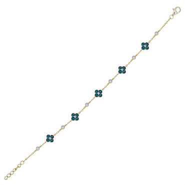925 Silver 14ct Gold Plated Cubic Zirconia Set Clover Bracelet Blue – side view