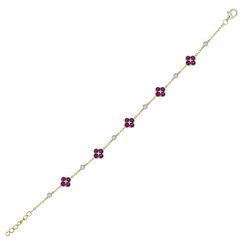 925 Silver 14ct Gold Plated Cubic Zirconia Set Clover Bracelet Blue – product view