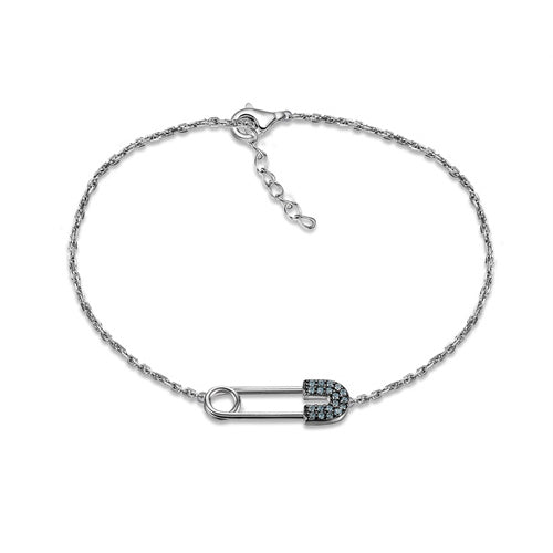 925 Silver Rhodium Cubic Zirconia Set Plated Safety Pin Bracelet – Imperial Time