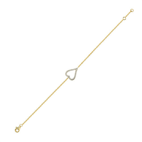 925 Silver 14ct Gold Plated Cubic Zirconia Set Heart Bracelet (ABB228) – product view