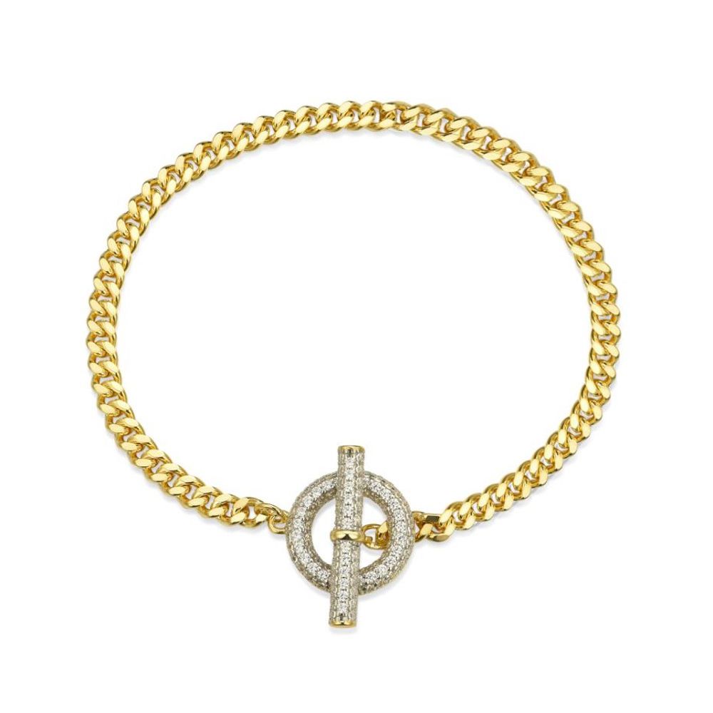 925 Silver 14ct Gold Plated Cubic Zirconia Set T Bar Bracelet – Imperial Time