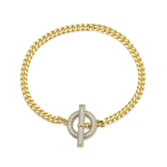 925 Silver 14ct Gold Plated Cubic Zirconia Set T Bar Bracelet – Imperial Time