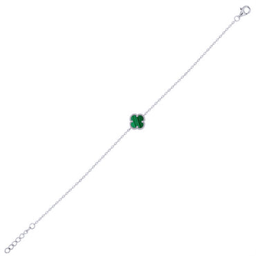 925 Silver Rhodium Plated Single Green Malachite Clover Bracelet (ABB231) – side view