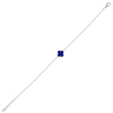 925 Silver Rhodium Plated Single Blue Agate Clover Bracelet – side view