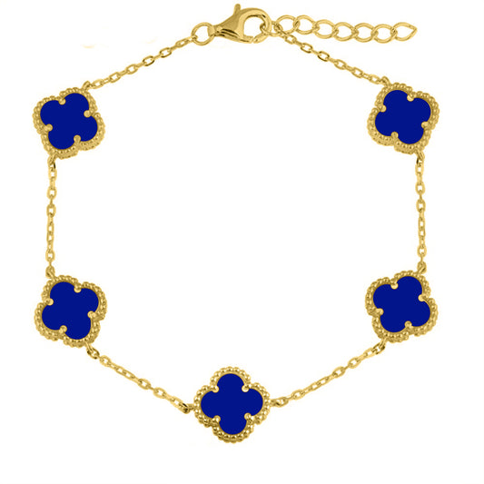 925 Silver 14ct Gold Plated Blue Agate Clover Bracelet (ABB234-GP) – product view