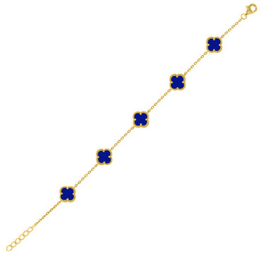 925 Silver 14ct Gold Plated Blue Agate Clover Bracelet (ABB234-GP) – side view