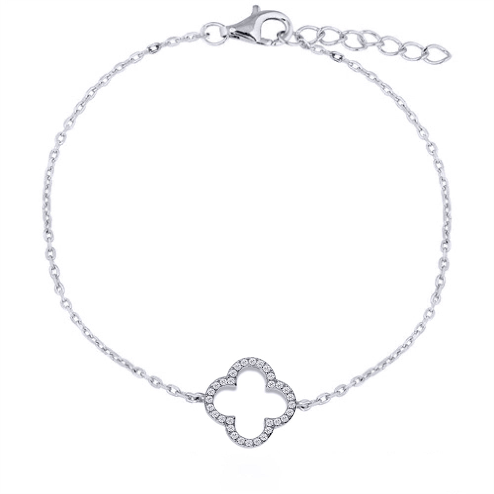 925 Silver Rhodium Plated Cubic Zirconia Set Clover Bracelet – product view