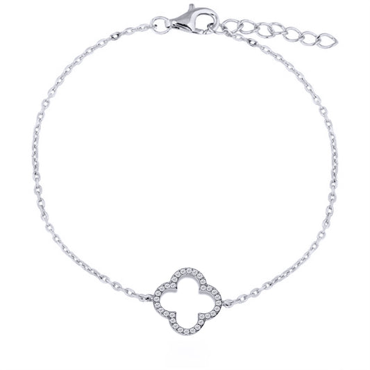 925 Silver Rhodium Plated Cubic Zirconia Set Clover Bracelet – product view