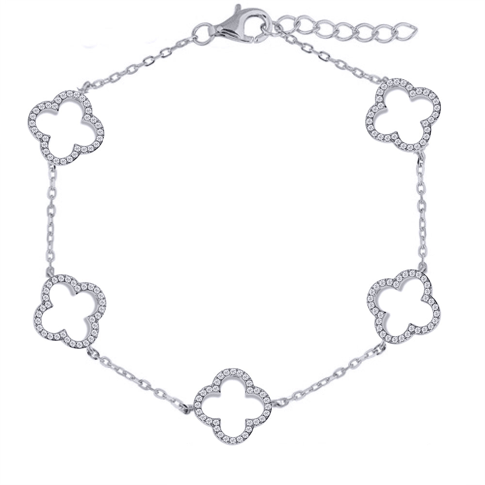925 Silver Rhodium Plated Cubic Zirconia Set Clover Bracelet – product view