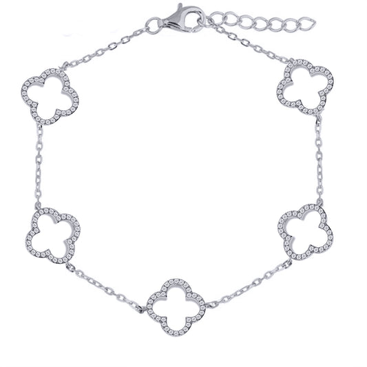 925 Silver Rhodium Plated Cubic Zirconia Set Clover Bracelet – product view