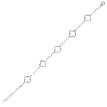 925 Silver Rhodium Plated Cubic Zirconia Set Clover Bracelet – side view