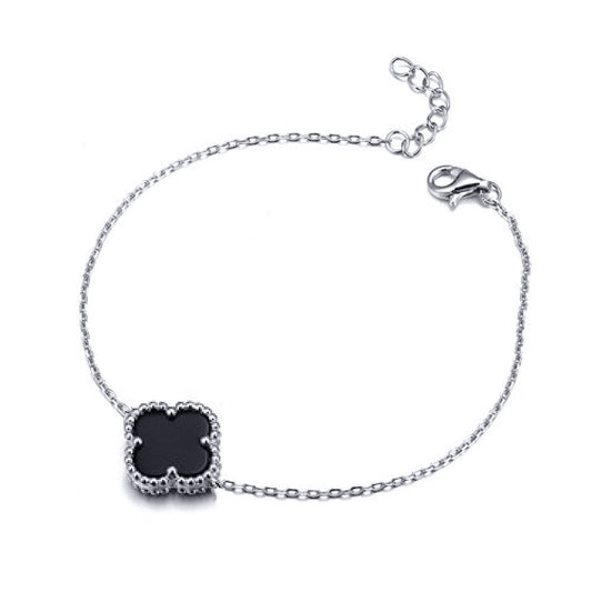 925 Silver Rhodium Single Clover Bracelet Black Onyx Colour – Imperial Time