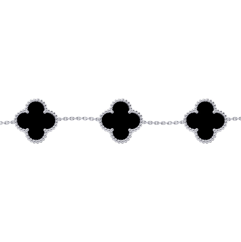 Jewelco London Silver Black Clover Onyx Lucky Charm 5 Bracelet - ABB253