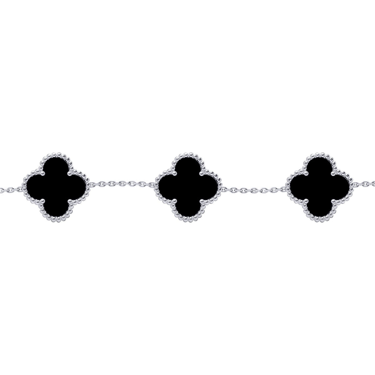 Jewelco London Silver Black Clover Onyx Lucky Charm 5 Bracelet - ABB253