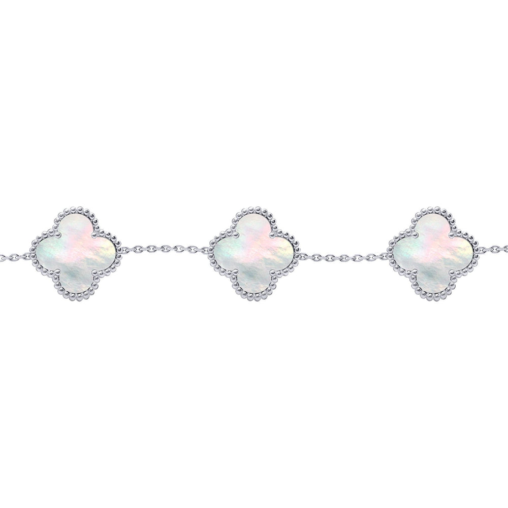 Jewelco London Silver Clover Mother of Pearl Lucky Charm 5 Bracelet - ABB254