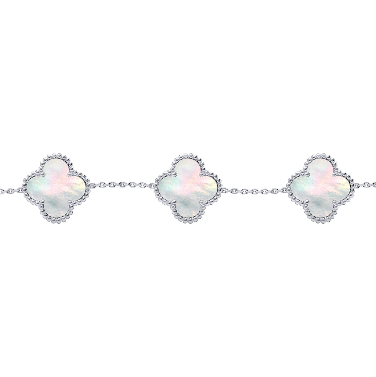 Jewelco London Silver Clover Mother of Pearl Lucky Charm 5 Bracelet - ABB254