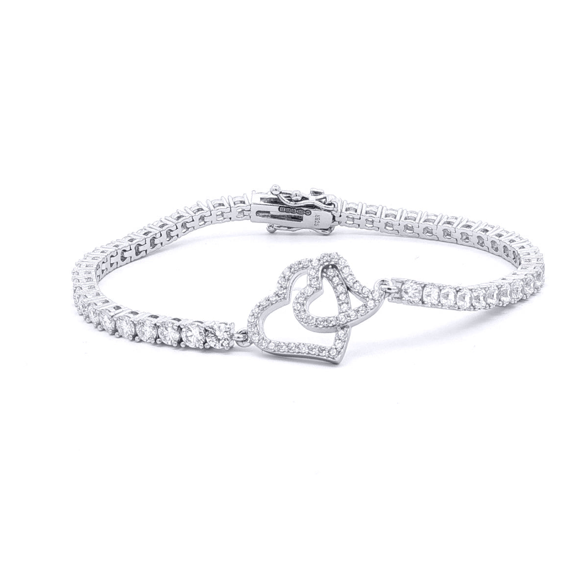 925 Silver Cubic Zirconia Set Double Heart Bracelet – Imperial Time