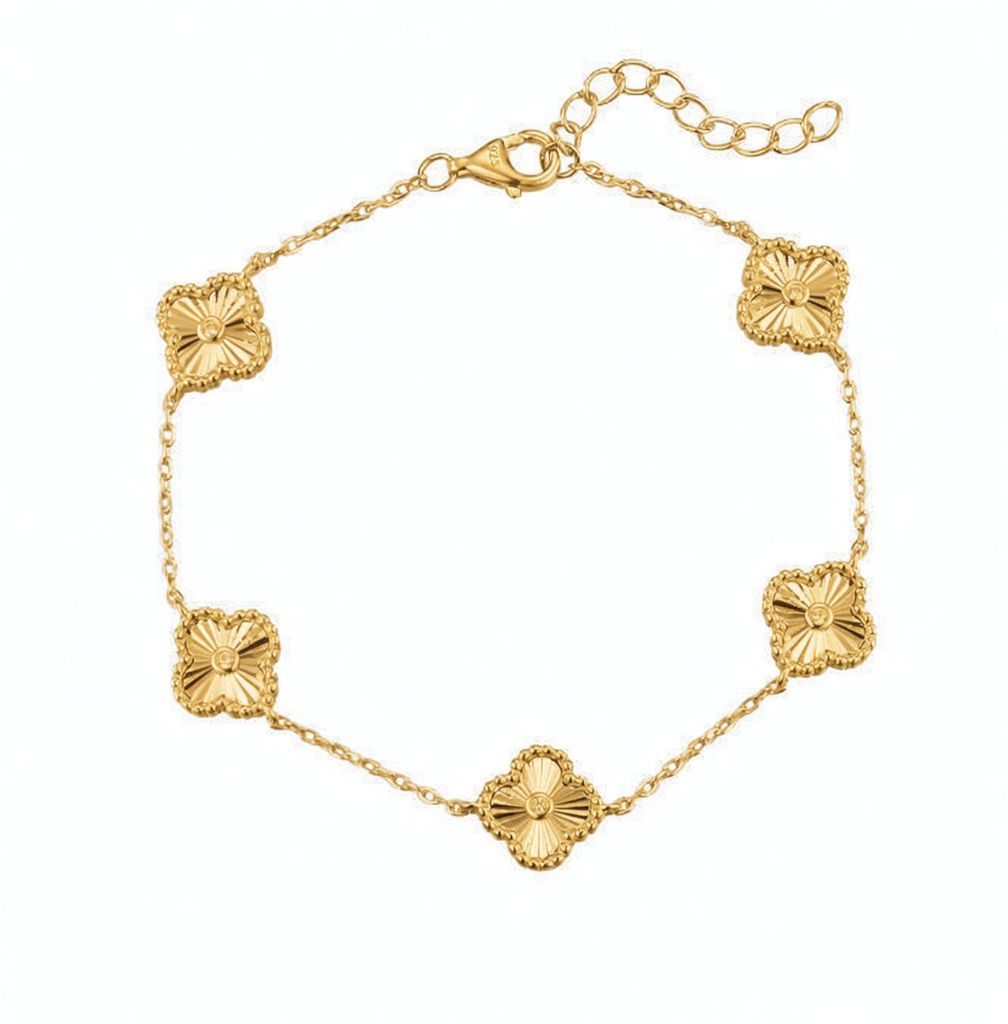 925 Sterling Silver Gold Plated Cubic Zirconia Clover Bracelet – Imperial Time