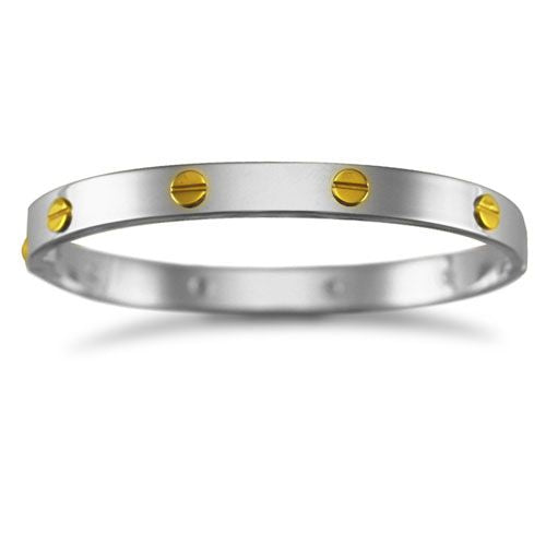 925 Silver Rhodium Plated Bangle With 9ct Screws - Ladies – Imperial Time