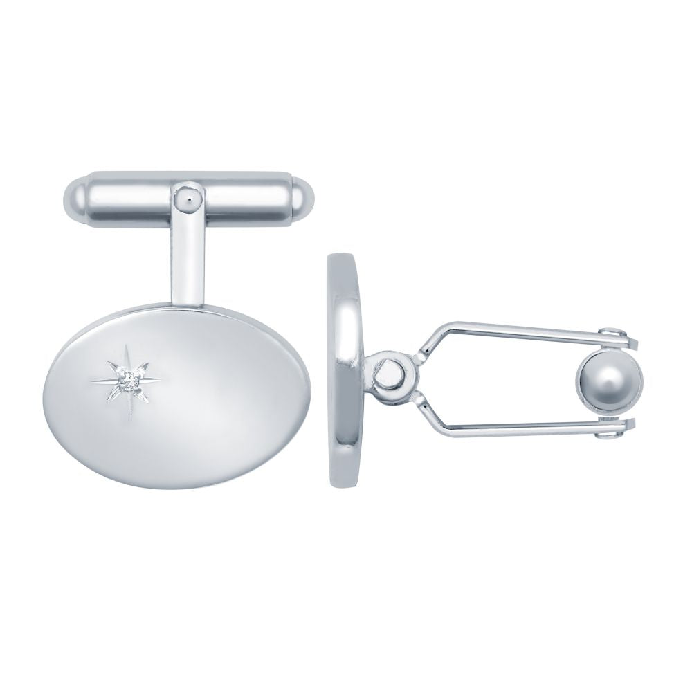 925 Silver Natural Diamond Set Oval Cufflinks Swivel Backs – Imperial Time