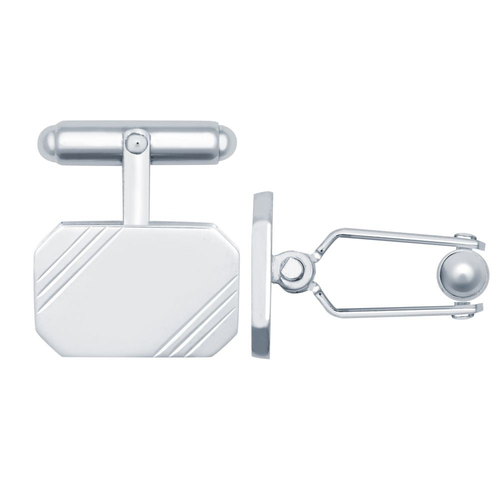 925 Silver Diamond Cut Rectangular Cufflinks Swivel Backs – product view
